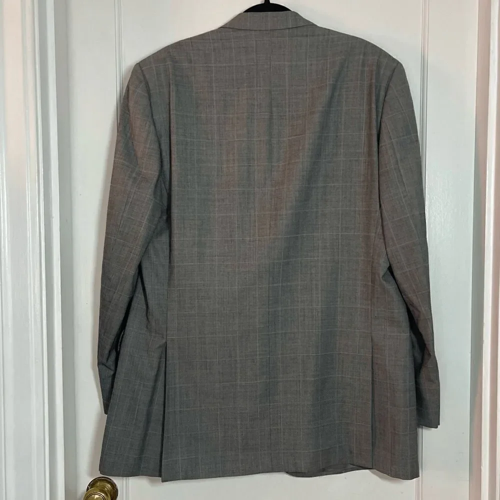 ERMENEGILDO ZEGNA wool gray window pane plaid suit jacket blazer size 54L 44L US